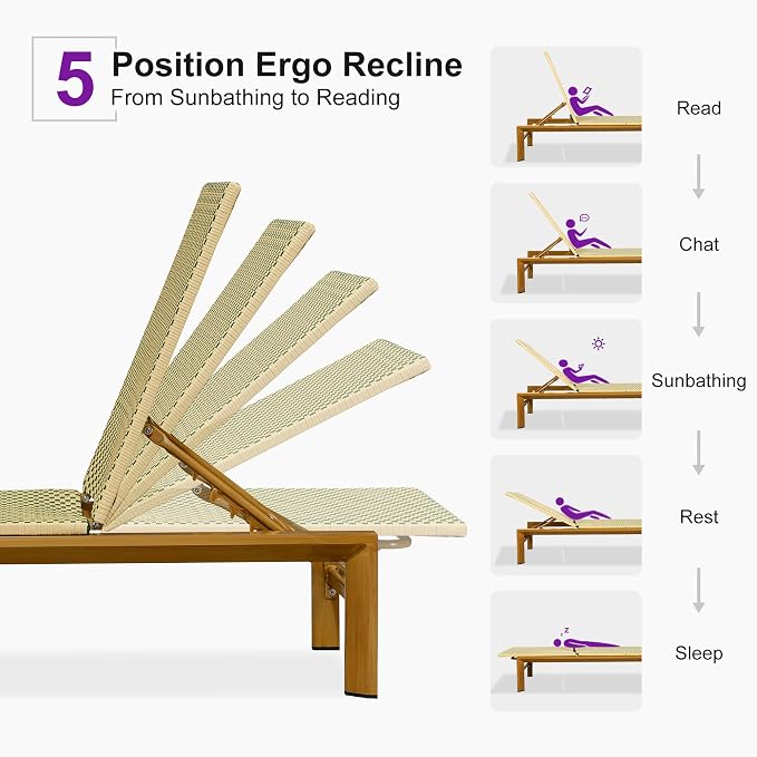 PURPLE LEAF Extra Wide Patio Chaise Lounge Set of 2 Outdoor Lounger French PE - Image 7