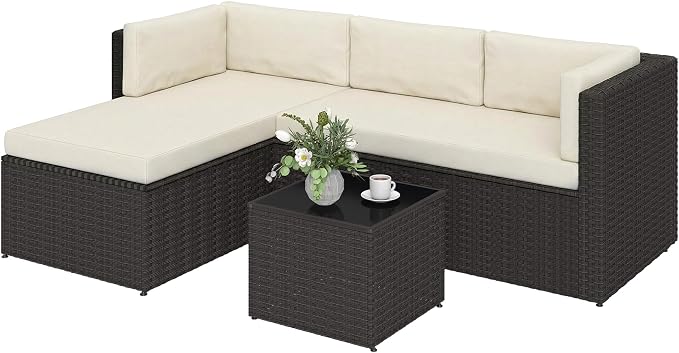 Outsunny 3 Piece Patio Furniture Set, Wicker Rattan Outdoor Patio Conversation by Outsunny