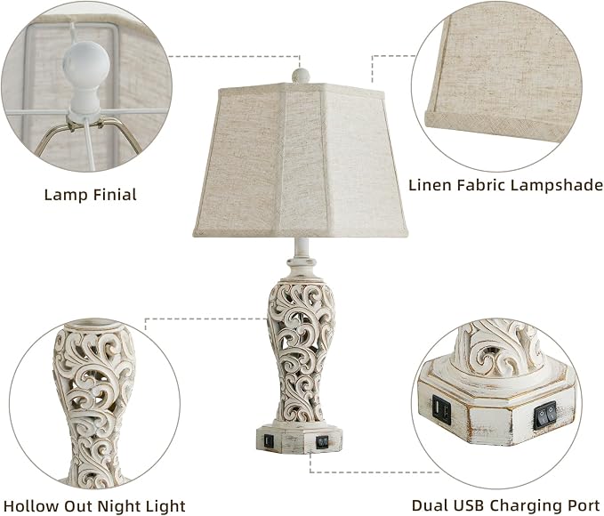 Set of 2 Rustic Table Lamps for Living Room Bedroom, Farmhouse Vintage - Image 7