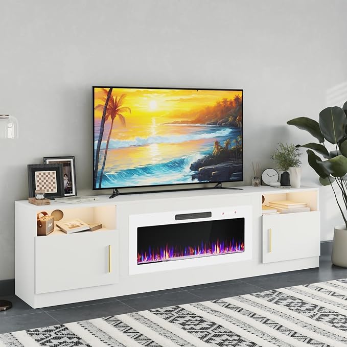 PRETZI Fireplace TV Stand with 36" Fireplace Up to 90" TVs, Remote Control by PRETZI