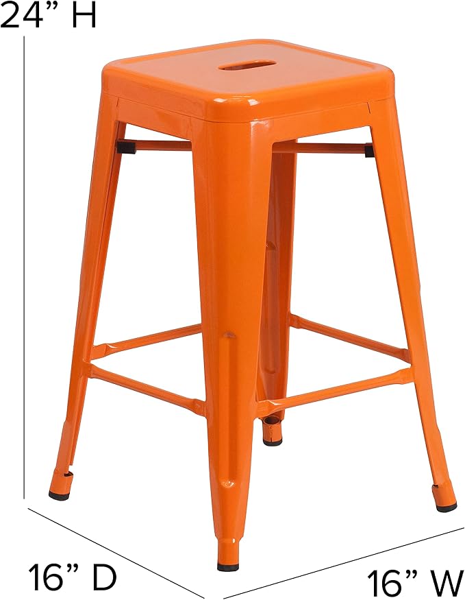 Flash Furniture Kai Commercial Grade 24" High Backless Orange Metal - Image 3