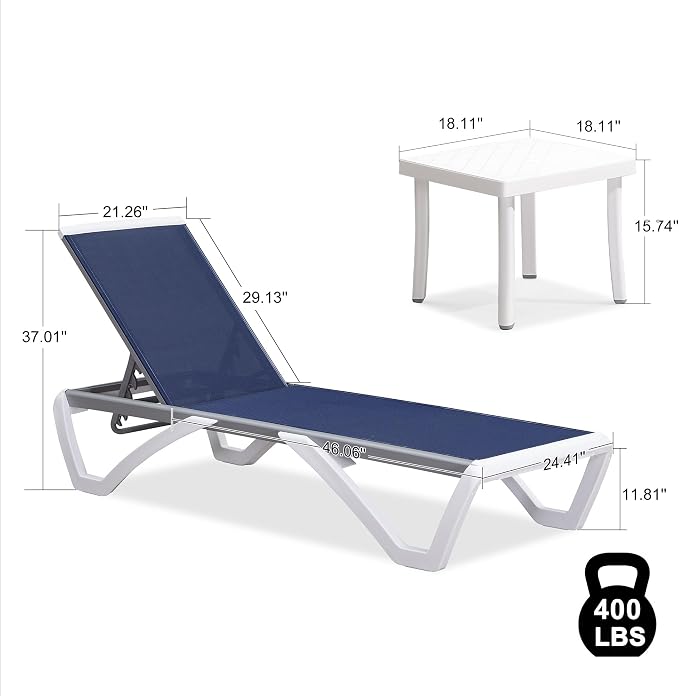 PURPLE LEAF Patio Chaise Lounge Chair Set Outside Aluminum Plastic Stackable - Image 2