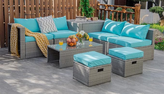 Tangkula 8 Piece Patio Wicker Furniture Set, Patiojoy Space Saving Outdoor PE - Image 3