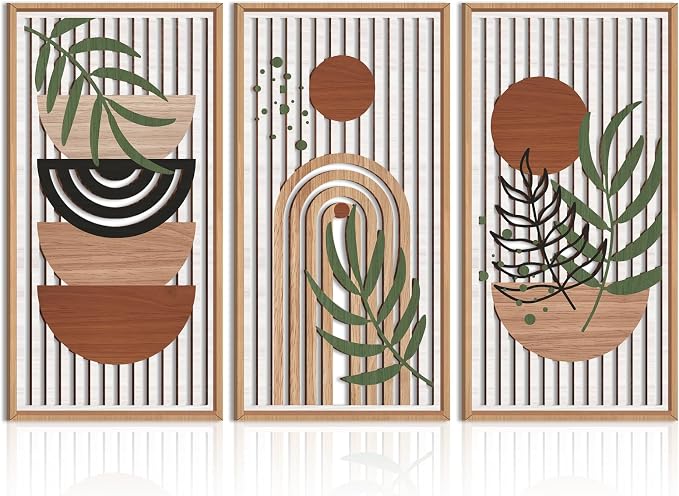 IARTTOP Large Boho Wood Wall Art Framed 16x32 Inch Mid century Modern Wooden by IARTTOP