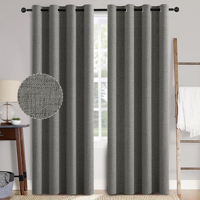 MIULEE Linen Texture Curtains, 2 Pack Dark Grey 52x108 Inch, Room Darkening by MIULEE