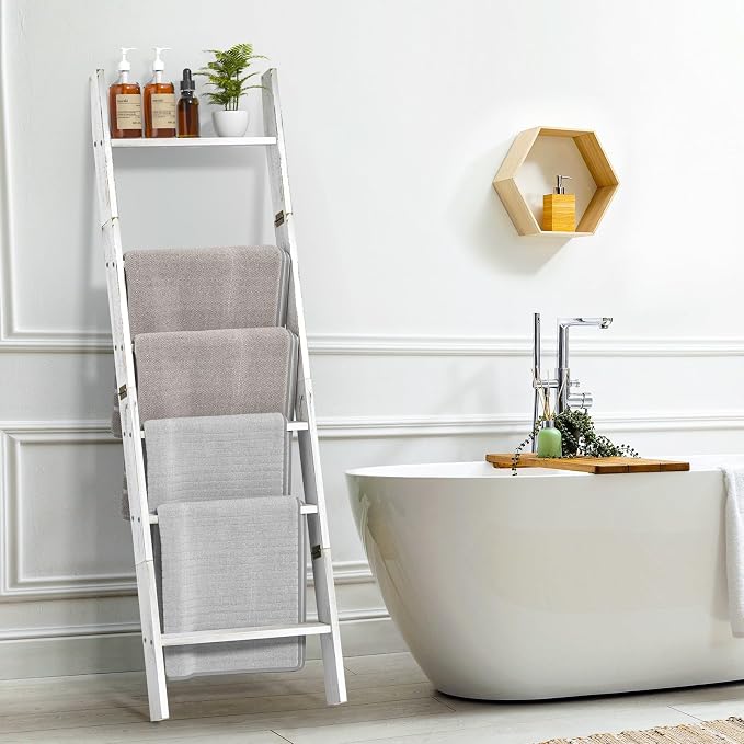 Honest Blanket Ladders for The Living Room, 6-Tier Blanket Holder, Wall-Leaning - Image 6