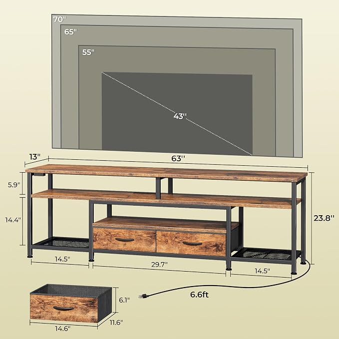 Huuger 63 Inch LED TV Stand for 65 70 Inch TV, Entertainment Center - Image 6