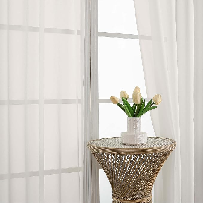 OWENIE Sheer Ivory Curtains, Sheer Curtains 63 inch Length 2 Panels Set - Image 2