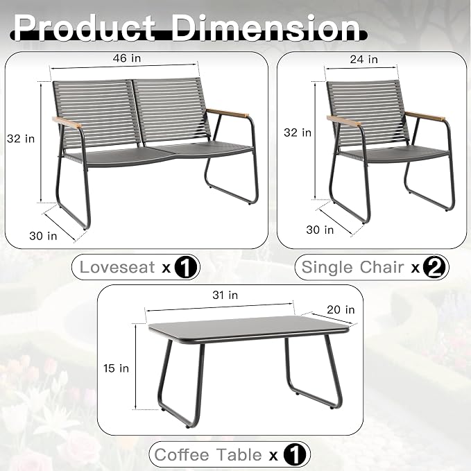 4-Piece Patio Furniture Set, Compact Outdoor Conversation Set - Image 2