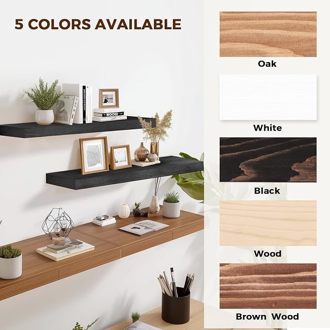36x8x1.6 inch Floating Shelves Set of 2 – Solid Wood Rustic Black Wall Mounted - Image 8