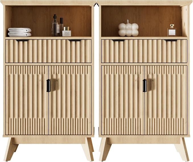 Fatmok Buffet Cabinet with Storage Seto of 2, Wood Buffet Sideboard Console by Fatmok