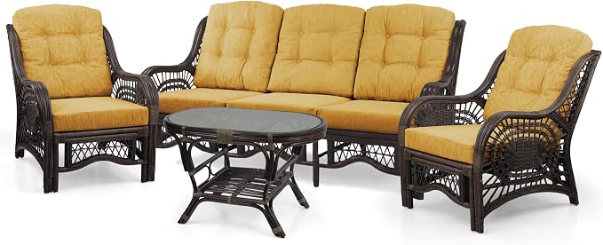 Malibu Lounge Set of 4: 2 Natural Rattan Wicker Chairs, Three-Seater Sofa - Image 2
