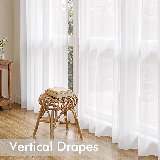 MIULEE White Sheer Curtains 96 Inches Long, 4 Panels Set, Light Filtering Rod - Image 5