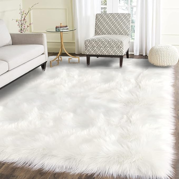 Latepis White Faux Fur Rug 8x10, Faux Fur Sheepskin Rug - Image 8