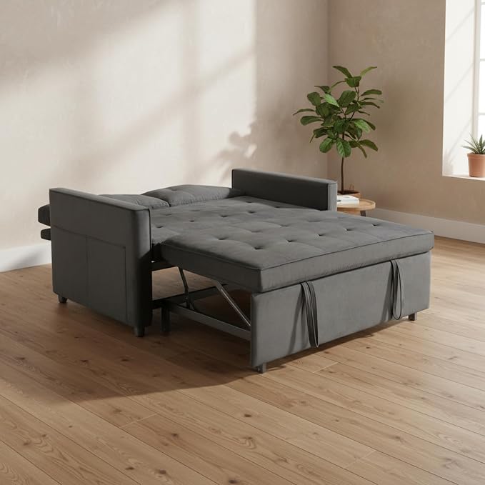 Sofa Bed, Pull Out Couch with Side Pockets, 3 in 1 Velvet Fabric Loveseat - Image 10