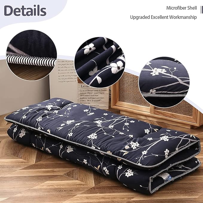 MAXYOYO Japanese Floor Mattress Navy Floral Printed Futon Mattress Foldable - Image 5