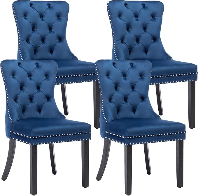 KCC Velvet Dining Chairs Set of 4, Upholstered High-end Tufted Dining Room Chair by KCC