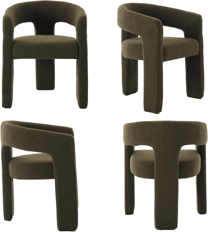 Modern Sherpa Dining Chairs Set of 6, Upholstered Barrel Chairs - Image 9