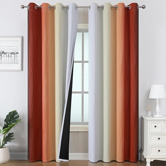 Estelar Textiler Burnt Orange & Greyish White Ombre Blackout Curtains 96 Inch by ESTELARTEXTILER