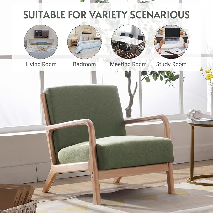 ANJ Mid Century Modern Accent Chairs Set of 2, Comfy Fabric Reading Chair - Image 6