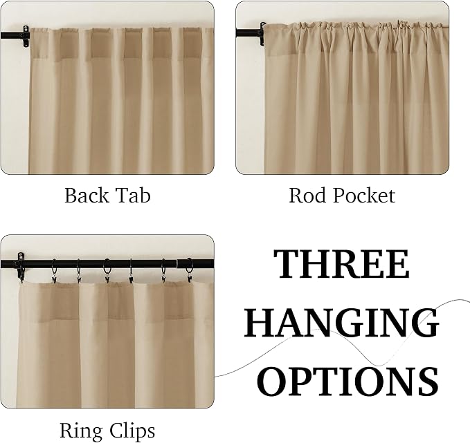 RYB HOME Camel Linen Sheer Curtains 95 inches Length, Aesthetic Light Filtering - Image 2