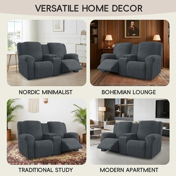 Recliner Loveseat Covers with Console, 6-Piece Stretch Geometric Strokes - Image 7