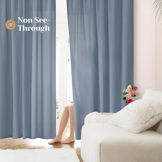 HOMEIDEAS Non-See-Through Stone Blue Privacy Sheer Curtains, 52 X 96 Inches by HOMEIDEAS