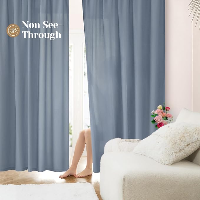 HOMEIDEAS Non-See-Through Stone Blue Privacy Sheer Curtains, 52 X 72 Inches by HOMEIDEAS