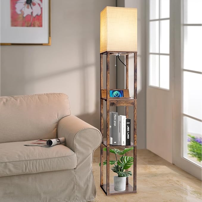RUNTOP Floor Lamp with Shelves, Shelf Floor Lamp with Wireless Charger & 2 - Image 7