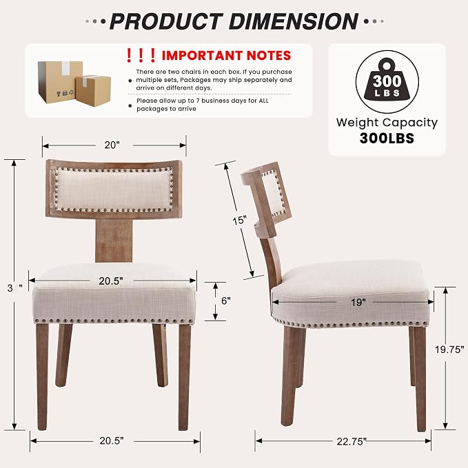 HNY Mid Century Modern Dining Chairs Set of 6, Farmhouse Linen Fabric - Image 2