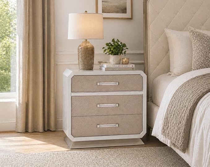 First of a Kind Nightstand Modern Glam Wood Bedside Table Dior Collection Two by FirstofaKind