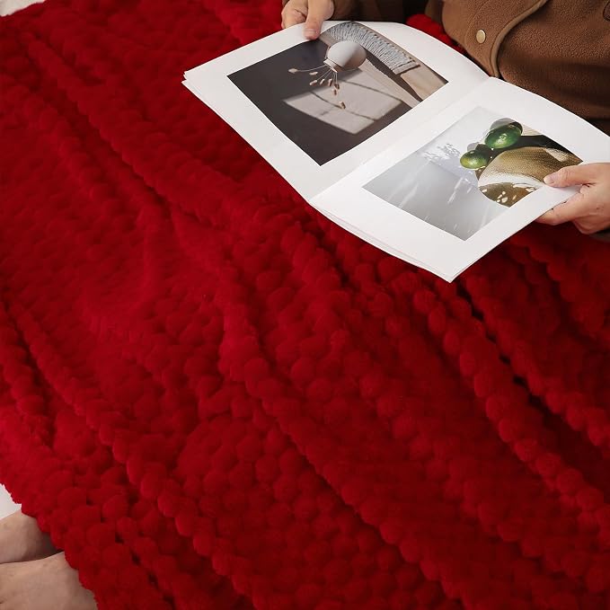 Puncuntex Red Throw Blanket 60"×80" inches Fuzzy 3D Jacquard Decorative Flannel - Image 5