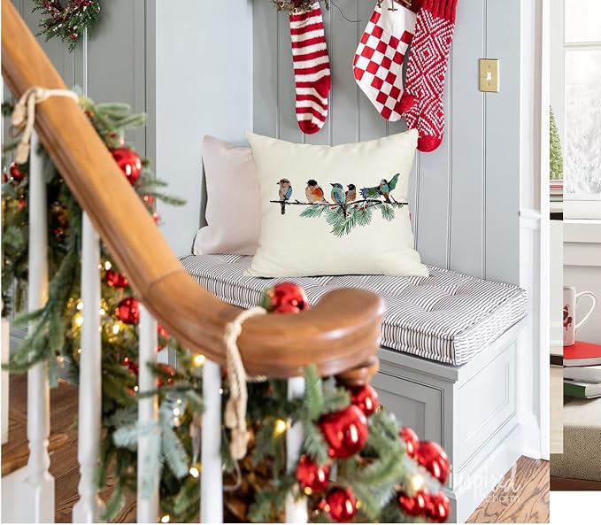 RABUSOFA Christmas Outdoor Pillow Covers Waterproof 18x18 Inch Birds Christmas - Image 6