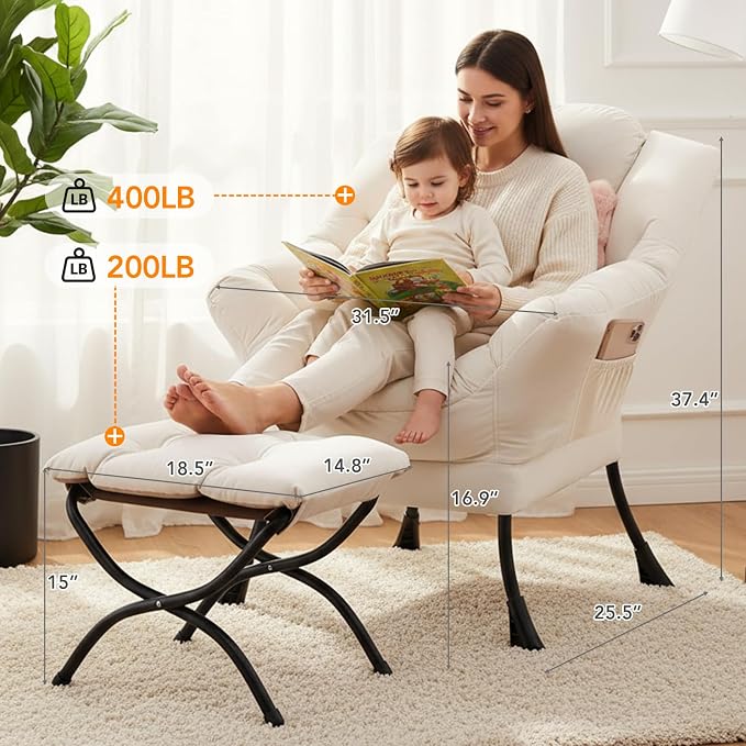 Lazy Chair with Ottoman, Large Accent Chair with Ottoman and a Throw Pillow - Image 2