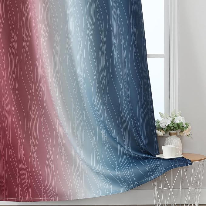 Estelar Textiler Navy Blue and Burgundy Red Blackout Ombre Curtains - Image 6