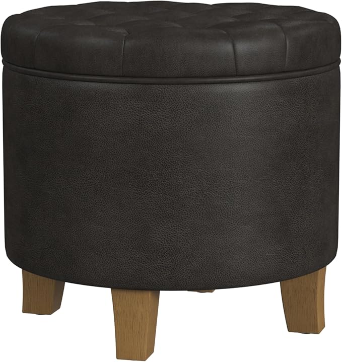 Homepop Home Decor | Upholstered Round Faux Leather Tufted Foot Rest Ottoman | - Image 4
