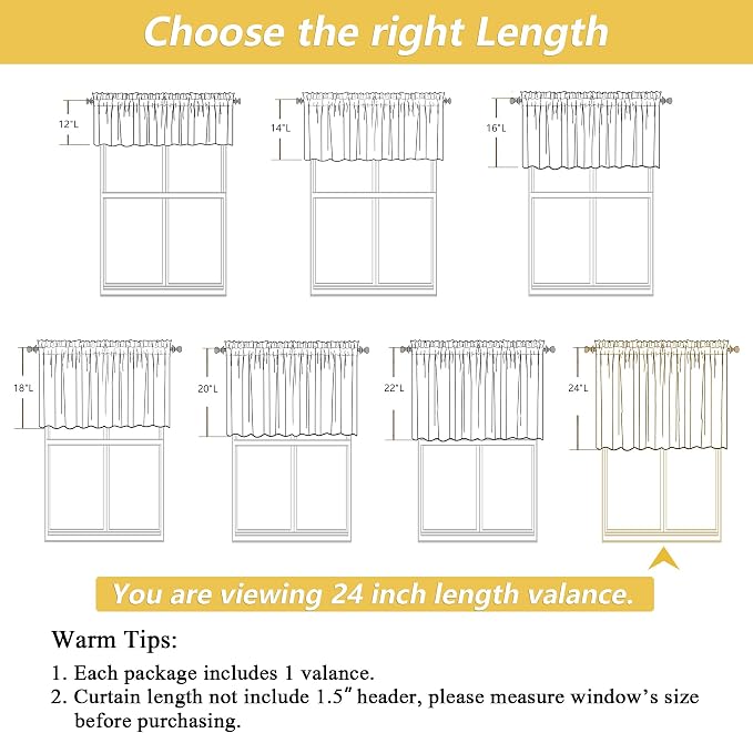 OWENIE Sage Green Valances for Windows 1 Pcs 24 Inch Length, Light Filtering - Image 3