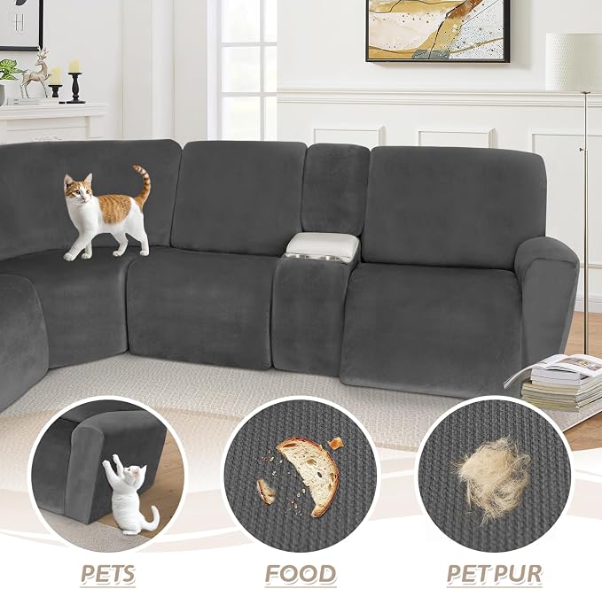Arfntevss Sectional Recliner Couch Covers Velvet Washable Corner Sectional Sofa - Image 6
