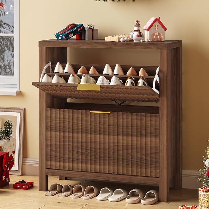 YOMILUVE Shoe Cabinet Storage for Entryway, Fluted Shoe Cabinet - Image 8