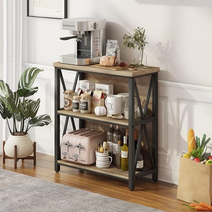 FATORRI Small Bookcase, Wood and Metal Low Short Bookshelf, Industrial Book - Image 5