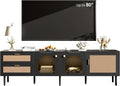 Merax Rattan TV Stand with LED Lights, Solid Wood Feet, Living Room, Bedroom by Merax