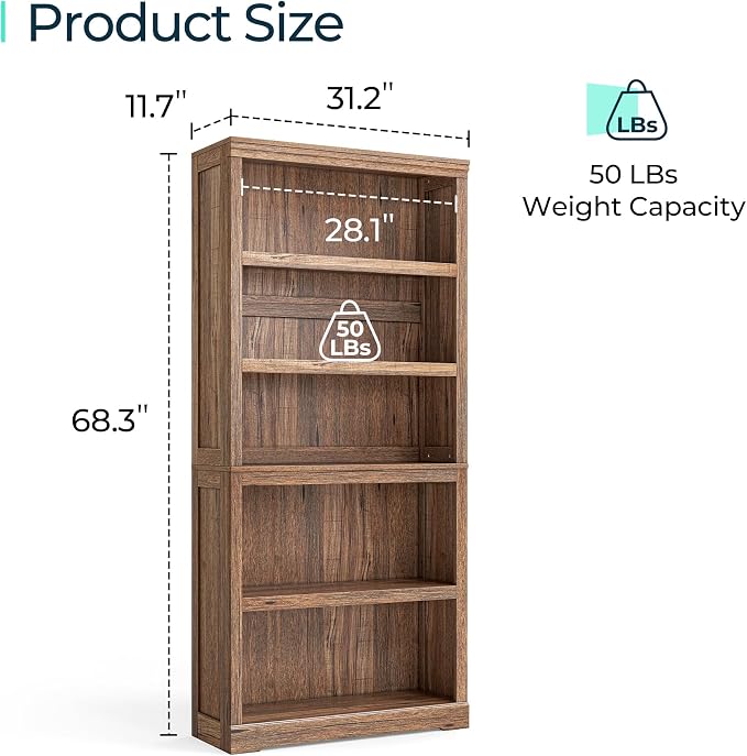 LINSY HOME 5-Shelf Bookcase, Bookshelves Floor Standing Storage Shelves 68 in - Image 3