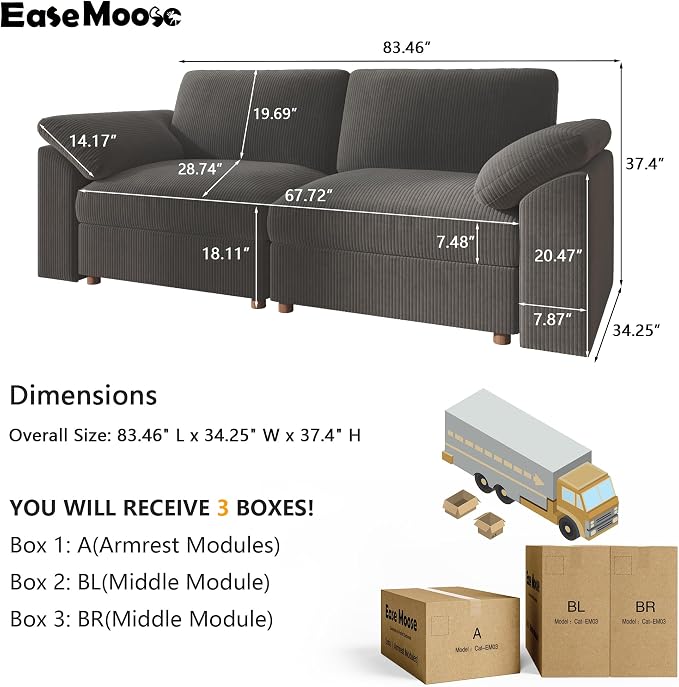 EASE MOOSE Comfty 2 Seat Couch, FSC Certified Modern Deep Seat Sectional Modular - Image 2