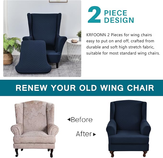 KRFOONN Stretch Wing Chair Slipcovers Printed 2 Piece Wingback Chair Covers - Image 3