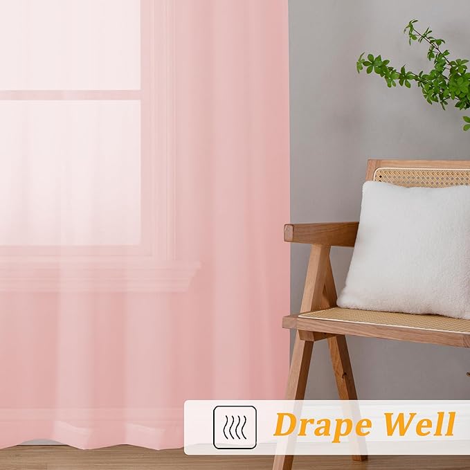 Gwine Blush Pink Sheer Curtains 72 Inches Long 2 Panels Set - Image 6
