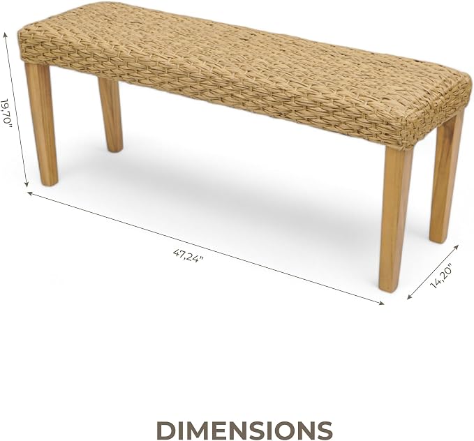Outdoor Backless Bench, All-Weather Wicker & Solid Acacia Wood, Premium Garden - Image 2