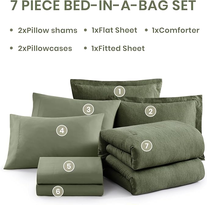 Monbix King Size Comforter Set, Olive Green King Bed Set Reversible, King Size - Image 8