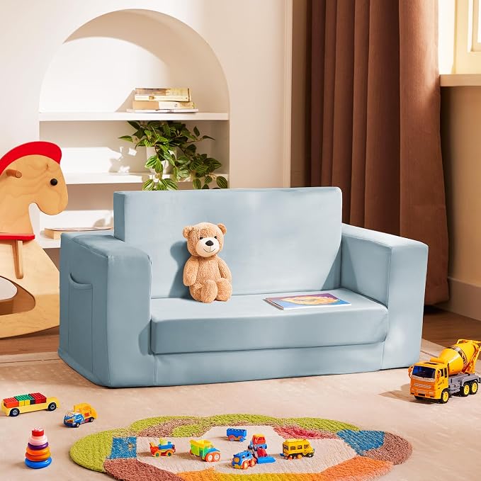 Kids Couch, 2-in-1 Toddler Chair Comfy 1-3 Years, Convertible Kids Chair - Image 2