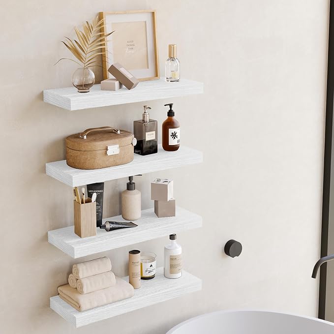 Fixwal White Shelves for Wall, 15.7in Rustic Wood Finish Floating Wall Shelves - Image 5