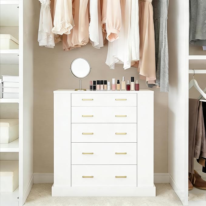 Drawer Dresser with LED Lights and Open Shelves, Modern Tempered Glass Top - Image 4